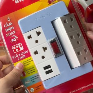 Ổ Cắm Xoay 90° Điện Quang ĐQ ESK RT 6BW (6 Lỗ màu xanh trắng)