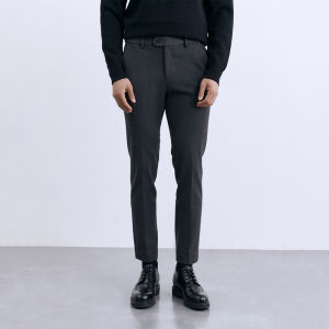 Winter Commute Versatile High-End Mens Grey Casual Pants Business Anti-Wrinkle Thickened Straight Leg Woolen Long Trousers