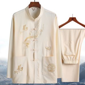 Bộ Đồ Hai Mảnh Dài Tay Cho Bố Mùa Hè Tập Thể Dục Buổi Sáng Mùa Xuân Thu Hanfu Trang Phục Dân Tộc Trung Quốc Thời Trang Thường Ngày