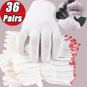 36/12 คู่ ถุงมือไนลอนถักสีขาว / ถุงมือป้องกันงานกันลื่นแบบหนา / ถุงมือผ้าฝ้ายพิเศษสำหรับงานหนัก / ถุงมือแรงงานแบบนุ่มทนทาน
