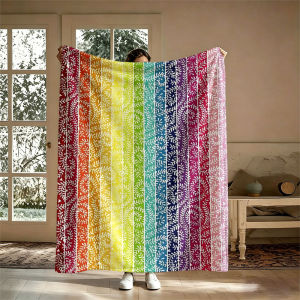 Rainbow Vine Leaves Stripes Flannel Blanket Perfect for Sofa Office Bed Travel Sleep Read Relax Camping Four Season Use