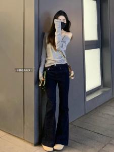 High Waist Bell Bottom Jeans Womens Spring Autumn 2024 New plus Size Tall 175 Elastic Slimming Long Black Denim Pants