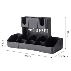 2 Tier Coffee Station Organizer For Countertop Office Home 11 Compartments Plastic Coffee Bar Organizers for Cups Pods Sugar
