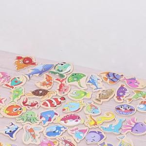 Montessori Wooden Magnetic Fishing Toy Marine Creature Cognition Kids Early Educational Toy Hand Eye Coordination Training Gift