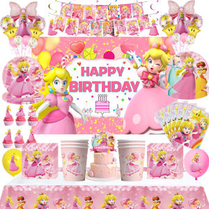 Disney | Cartoon Anime Princess Peach Party Tableware Set Party Balloons Decoration Childrens Birthday Supplies Baby Shower Supplies