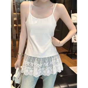 QIAOCHENXIAN | Cotton Lace Hem Tank Top for Women