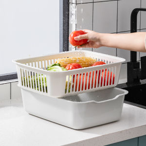 Kangfeng | Draining Double Layer Rectangular Vegetable Washing Basket Plastic
