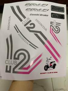 Bộ tem dán Honda Scoopy màu trắng new hàng nhập Thái Lan chất lượng Bộ tem dán xe Scoopy màu trắng hàng nhập Thái Lan chất lượng cao dành trang trí riêng cho dòng xe này tem in lụa màu sắc rất đẹp và bền giá bán cực tốt bán lẻ như bán sỉ