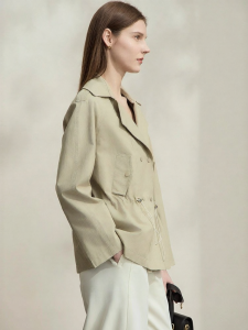 British Style Spring Minimalist Design Drawstring Waistcoat Womens Trench Coat