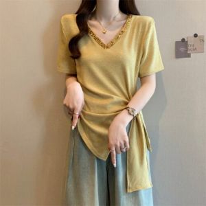 Fashion French Style Versatile V-Neck Short Sleeve T-Shirt