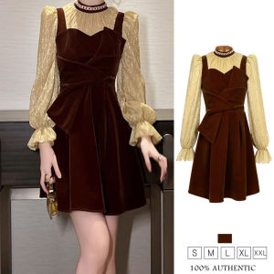 ZYHT ชุดเดรสผู้หญิงชุดเดรสสีน้ำตาลเดรสคอปาดชุดเดรสผ้าโพลีเอสเตอร์ชุดทำงานชุดเดรสปาร์ตี้ชุดราตรีชุดเดรสวินเทจ Dresses31165งานแต่งงาน