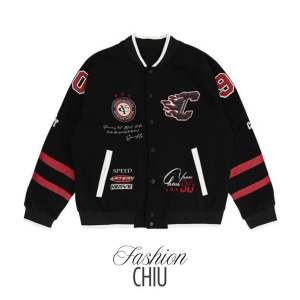 Áo khoác bomber varsity chất dạ chữ C áo bóng chày có hình thêu phong cách năng động cho cả Nam và nữ chất dạ dày dặn