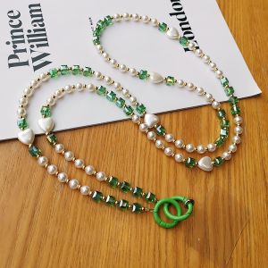 Handmade Crystal Pearl Long Crossbody Phone Lanyard Womens Outdoor Travel Durable Beaded Necklace Universal Anti-Lost Bee Amplifier Chain