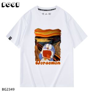 Pure Cotton Loose Fit Short Sleeve T-Shirt for Men And Women Doraemon Cat Machine Co-Branded World Famous Painting Design Casual Streetwear