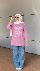 ELQIA - Kaos Wanita Oversize Lengan 7/8 Cotton 24s Belah Pinggir Atasan Aldira Puzzle 2