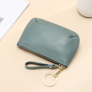 Fashionable Soft Leather Coin Purse Womens Top Layer Cowhide Simple Zipper Car Key Holder Genuine Leather Key Case