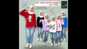 Tabina Setelan Baju Anak Perempuan Seri Sofia Jeans Jogger usia 2 tahun hingga 14 tahun Remaja