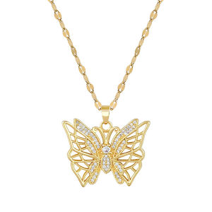 สร้อยคอไทเทเนียมสตีลลายผีเสื้อแบบโปร่งสำหรับผู้หญิง สร้อยคอคลาวิเคิล เครื่องประดับแฟชั่น