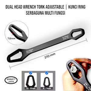 Dual Head Wrench Tork Adjustable | Kunci Ring Serbaguna Multi Fungsi | 8-13 × 14-22