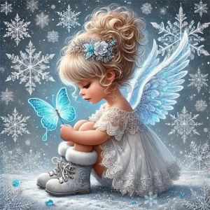 HUACAN Diamond Painting Girl Angel Portrait Winter Snow Mosaic Full Drill Adult Crafts Rhinestones Home Wall Decoration