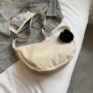 กระเป๋าสะพายข้างผ้าใบคอตตอนน้ำหนักเบาสไตล์เกาหลีสำหรับผู้หญิง กระเป๋าสะพายข้างแบบพกพาทันสมัย กระเป๋าถือทรงกลมขนาดเล็ก