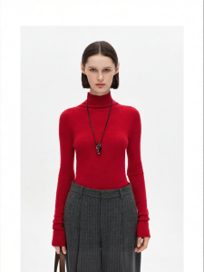Red Seamless High Neck Top Sweater