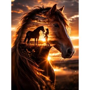 500/1000/1200/2000PCS Jigsaw Puzzle Sunset Horse And Rider Scene Art For Adults Great Weekend Relaxation And Family Fun