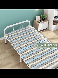 Japan Portable Folding Bed Single/Double Save Space Dorm Folding Bed Home Stripes Folding Bed White Steel Frame Bed