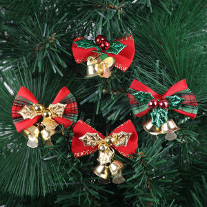 【On Sale】4Pcs Christmas Tree Bow Pendant with Bell Christmas Tree Decoration Xmas Ornaments