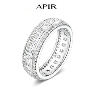 APIR Sparkling Moissanite Eternity Ring 925 Sterling Silver for Women Men VVS1 Diamond Wedding Couple Rings Fine Jewelry Gift