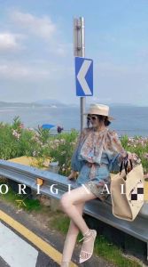 Crew Neck Long Sleeve Crepe Print Shirt with Side Pockets and Belted Wide Leg Shorts Set