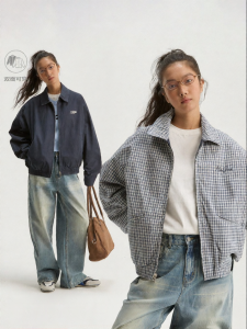 JNXS | Double-Sided Wear Plaid Harrington Jacket Loose Casual Outerwear