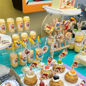 Birthday Cake Decoration Plugin Baby Shower Dessert Table Cartoon Character Mousse Cup round Sticker Gel Pen Theme Party Supplies
