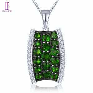 Lohaspie Jewelry Genuine 3 Carats Silver Pendant 925 Original Natural Chrome Diopside Garnet Pendant Garnet Birthstone Jewelry Women Fashion Pendant Red Stone Pendant Jewelry