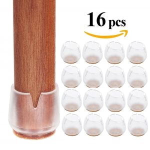 16 pcs non-slip silicone chair leg caps bottom foot cover pads wooden table floor protectors clear round cups