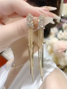 Elegant Long Tassel 925 Silver Needle Zirconia Micro-Paved Geometric Womens Earrings Bohemian Style Floral Plant Design