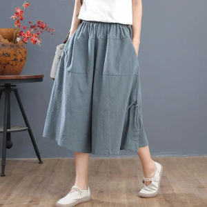 Summer Cotton Lantern Pants Women Loose Slimming Large Size Thin Wide Leg Nine Points Pants Korean Style Commute Harlan Pants