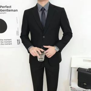 Youth Trendy Formal Suit Jacket Mens Korean Style Slim Fit Business Outerwear Large Size Small Western Clothes Set