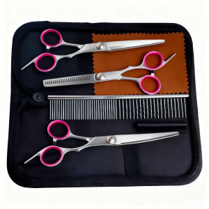 Pet Grooming Scissors Set Curved Chisel Tip Dog Hair Cutting Shears Straight Thinning Barber Scissors Kit for Pet Hair Care