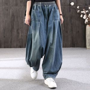 Brand Big Sale Counter Big Brand Cut Label Retro Plus Size Denim Harem Pants Womens Autumn K-style Casual Easiest for Match Bloomers