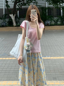 SUHUIQIAN | Floral Short Person Suitable High Waist Slimming Flared A-Line Skirt