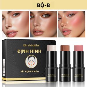 Bộ 4 Sản Phẩm Tạo Khối Kem Kèm Cọ - Phấn Tạo Khối Dạng Thỏi Phấn Má Dạng Thỏi Bộ Tạo Khối Không Nhờn Trang Điểm Định Hình Khuôn Mặt Của Hello Kiss