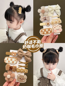 Cute Bear Plush Flower Hair Clip with Bow K-Style Hair Accessories for Girls Child Hairpin Side Headband Clip