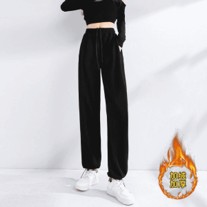 กางเกงกีฬาผู้หญิงทรงตรงยาวเอวยางยืดมีซิป ทรงหลวม กางเกงขายาวทรงลำลองสำหรับฤดูใบไม้ผลิและฤดูใบไม้ร่วง