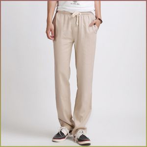 กางเกงทรงถังทรงหลวม แบคทีเรียทนทานกางเกง เส้นใยลินินกางเกงลําลอง ทรงตรงผ้าฝ้ายและลินินขนาดใหญ่