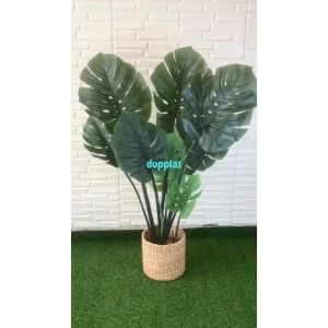 Pohon Artificial Tanaman Plastik Monstera T120 Latex Cover Pot Anyaman Eceng Gondok Dekorasi Cafe