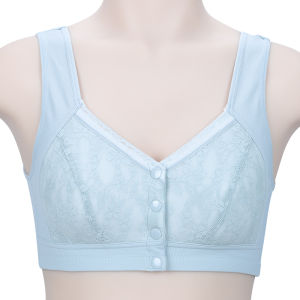 Breathable Lace Wireless Bra Thin Design Summer Underwear for Elderly Women Full Cup Vest Style Front Buckle Large Size