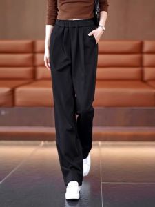 สีดำ กล้วยขากว้าง กางเกง หลวม ตรง กางเกงขายาว สําหรับผู้หญิง พลัสไซส์ ฤดูใบไม้ร่วง สไตล์ใหม่ ทันสมัย เสื้อผ้าป้องกันแสงแดด