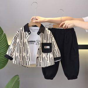 ชุดเด็กชาย ชุดสามชิ้นสไตล์เกาหลี ผ้าฝ้าย ฤดูใบไม้ผลิและฤดูใบไม้ร่วง ชุดเด็กชาย ชุดลำลอง แฟชั่น เสื้อผ้าเด็ก
