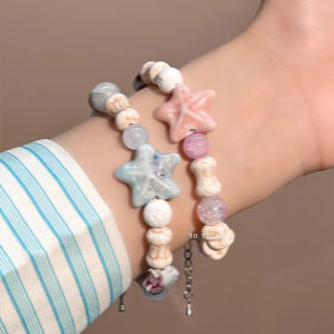 2Pcs Ceramic Beaded Starfish Bracelets Women Korean Fresh Pink Blue Star Beaded Bracelet Jewelry Friends Bestie Gifts Y2k Accessories